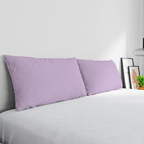 Max Color Pair of Pillowcases 100% Cotton, Made in Italy, Pillowcase Size 50 x 80 cm with Inner Flap, Plain Colour – Lilac