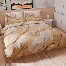 PETTI Artigiani Italiani - Maxi Single Duvet Cover Set 220 x 155 cm (1 Pillowcase 80 x 80 cm Included), Microfibre Duvet Cover Set with Digital Print Beige Marble Effect - Made in Italy