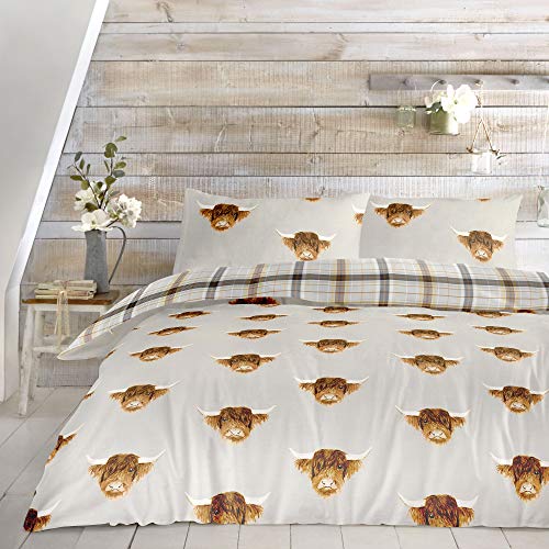 Fusion - Highland Cow - Easy Care Duvet Cover Set - Super-King Bed Size in Ochre