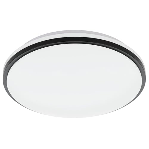 Eglo LED Ceiling Light Panel Pinetto, Flush Mount lamp - round wall lamp made of black and white plastic, white metal, kitchen and bathroom lighting, neutral white, IP44, Ø 14 in
