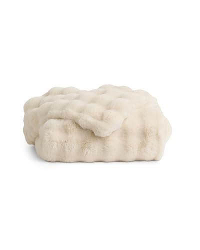 "Cozy Earth Bubble Cuddle Blanket - Faux Fur Ultra-Soft Luxury Throw Blanket - Comfortably Weighted Design for Lounging or Sharing - Machine Washable - Throw 60"" x 50"" - Creme"