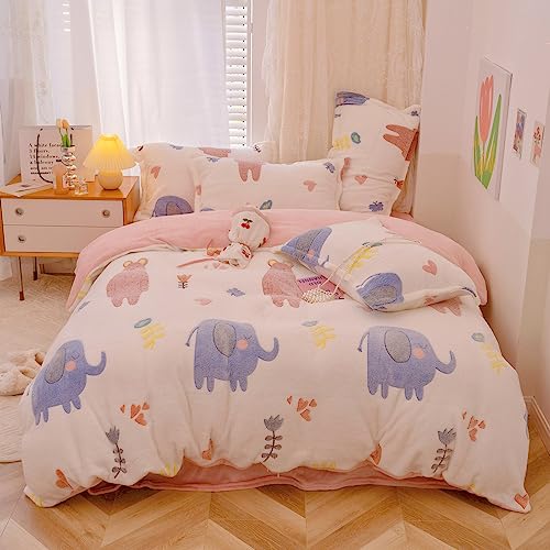 CinYana Elephant Duvet Cover Set Fluffy Comforter Cover Soft Kids Duvet Cover Twin Size Bedding Set Bear Duvet Cover for Girls Boys(Animal World,Twin)