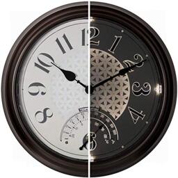 "PRESENTIME & Co 14"" Indoor/Outdoor Luminous Wall Clock with Thermometer, Weather Thermometer- Oil Rubbed Bronze Finish, Bright Warm Light Farmhouse Series"
