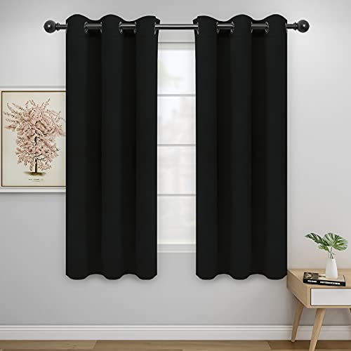 Easy-Going Blackout Curtains for Bedroom, Solid Thermal Insulated Grommet and Noise Reduction Window Drapes, Room Darkening Curtains for Living Room, 2 Panels(42x63 in, Black)