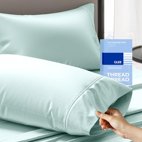 Thread Spread Glee Queen/Standard Size Pillow Cases 2 Pc, Soft Smooth Cotton Pillowcases, 400 Thread Count Sateen Weave, Seafoam Pillow Covers - Perfect for Home, Hotels Hospital Use