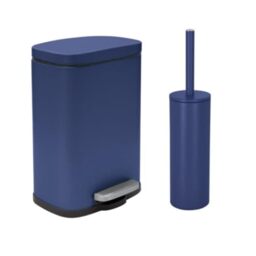 Spirella - Pedal Bin and Toilet Brush Set in Steel AKIRA - Easy-Close Soft Closure, Anti-Fingerprint Coating - 21.3 x 17.5 x 30 cm - 5L - Matte Blue