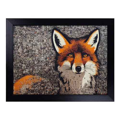 Lap Tray with Bean Bag Cushion, Cracking Fox - Handmade in the UK, Raised Wooden Edge, Padded Cushion, Heat-Resistant Wipe-Clean Surface, for Meals, Laptops and Crafts