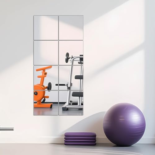 Ruomeng Full Length Mirror Tiles - 12 Inch x 8Pcs Frameless Wall Mirror Full Body Mirror for Home Gym Vanity Bedroom, Living Room