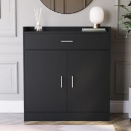 Vida Designs Dalby Shoe Cabinet, Wooden Shoe Storage Unit with 2 Doors & 1 Drawer, Multifunctional Dust-Proof Space-Saving Cupboard for Hallway or Entryway (Black)