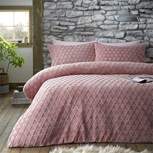 GC GAVENO CAVAILIA Teddy Fleece Geometric Duvet Quilt Cover, Soft Cosy Fluffy, Warm Bed Set, Polyester, Blush Pink, King