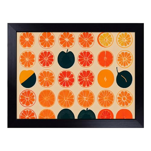 Lap Tray with Bean Bag Cushion, Retro Orange Fruit Slices - Handmade in the UK, Raised Wooden Edge, Padded Cushion, Heat-Resistant Wipe-Clean Surface, for Meals, Laptops and Crafts