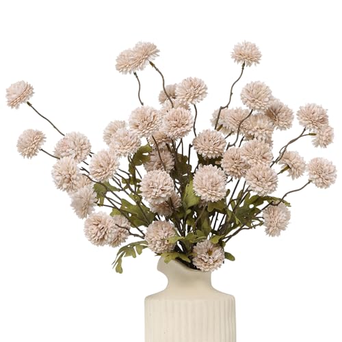 DuHouse 6pcs Artificial Flowers Faux Silk Pompon Mum Chrysanthemum Ball - Fake Flowers with Stems for DIY Wedding Bouquets Centerpieces Vase Home Table Kitchen