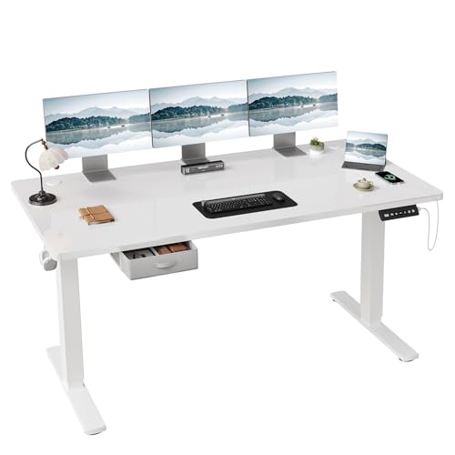 JUMMICO Height-Adjustable Desk 180 X 80 Cm With Cable Tray, Height Adjustable Electric Standing Desk With USB Socket, Computer Desk, Ergonomic Standing Seat Table, Office Table, Vintage Brown