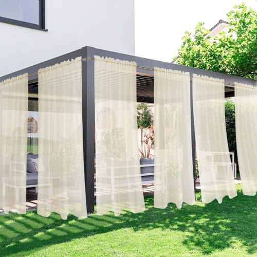 SpaceDresser Outdoor Sheer Curtains for Patio, 6 Panels Waterproof Rod Pocket Indoor Curtain for Living Room, Porch, Pergola, Cabana, Gazebo, 52 x 108 Inch, Ivory