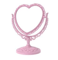 AKOAK Heart-Shaped Cosmetic Mirror - Plastic, Double-Sided, Rotatable, Lightweight - Bathroom & Bedroom Mirror (Pink)