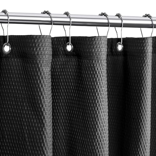 Tititex Solid Black Cloth Fabric Shower Curtain Liner with 2 Magnets - Texture Soft Hotel Quality Waterproof Shower Liner, Light-Weight & Machine Washable 72x72 inch