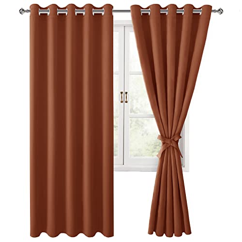 Hiasan Fall Grommet Blackout Curtains for Bedroom, 60 x 72 Inches - Thermal Insulated & Light Blocking Window Drapes for Living Room/Dorm Room, Set of 2 Panels Sewn with Tiebacks, Burnt Ochre
