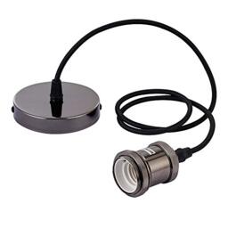 Innoteck Vintage Ceiling Pendant Lamp Holder E27 Metal Fabric Braided Light Fitting - Pearl Black
