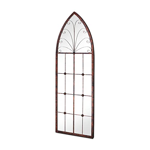 MirrorOutlet Large Metal Rustic Arched Shaped Window Garden Outdoor Mirror Bronze 120cmX40cm, Brown