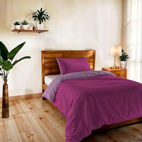 Single Duvet Cover, Plain Double Face, Vera Bedding Set with Duvet Cover 150 x 200 cm with Envelope 20 x 50 cm + Pillowcase 50 x 80 cm, Fuchsia/Lilac