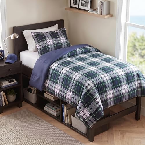 Madison Park Plaid Comforter, Matching Sham, 3M Scotchguard Stain Release Cover, Hypoallergenic All Season Bedding-Set, Microfiber, Navy, Twin/TwinXL