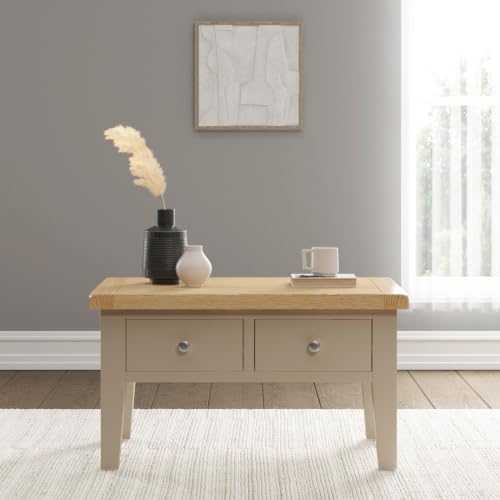 Seconique Windsor Fully Assembled 2 Drawer Coffee Table, Putty & Oak