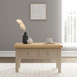 Seconique Windsor Fully Assembled 2 Drawer Coffee Table, Putty & Oak