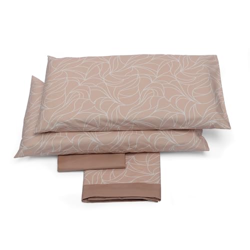 Foppapedretti Notte & Natura 2P Double Bed Set, Top Sheet, Fitted Sheet and 2 Pillowcases Onda Pesca 100% Cotton, Made in Italy