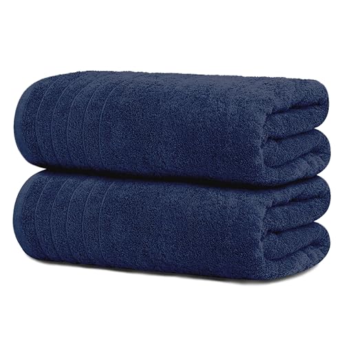 Tens Towels Pack of 2 Extra Large Bath Sheets 35 x 70 Inches, 100% Cotton, Larger & Lighter Weight, Quicker to Dry, Super Soft & Absorbent, Oversized Bath Towels, Navy