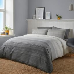 Fusion Contemporary Charcoal Duvet Cover Set – Super King Size 260 x 220cm – Includes Matching Pillowcases – Reversible Bedding – Charcoal Lines – Nautical Bed Linen – Soft Touch Fabric