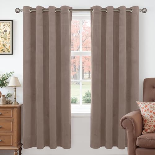 YoungsTex Camel Velvet Curtains 72 Inch Length 2 Panels for Living Room, Taupe Thermal Insulated Window Drapes with Grommet Blackout Privacy for Bedroom, 52 X 72 Inch