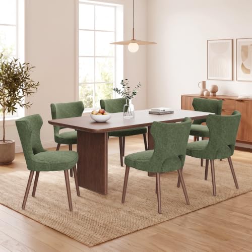 MALOL Upholstered Dining Chairs Set of 6, Dining Room Chairs with Hollow Backrest, High Back Kitchen Chairs with Solid Wood Legs, Thick Seat Cushion, Anti-Slip Pads, Green