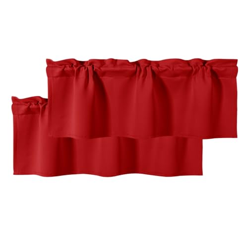 DWCN Christmas Blackout Valances for Windows Rod Pocket Window Valance Curtains for Kitchen Bathroom 42 x 12 inch Long,2 Panels, Red