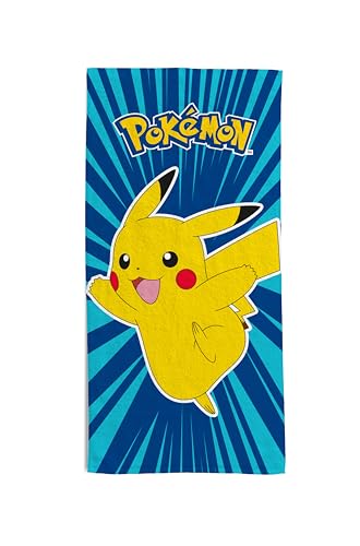 hermet, Pokémon Beach Towel, 70 x 140 cm, Beach or Pool Towel, 100% Soft Cotton, Practical and Lightweight