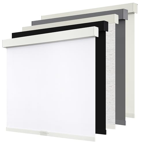 "SUNOFF Cordless Blackout Roller Shades Blinds for Windows Free-Stop,Pull Down Room Darkening with Valance,Thermal Insulated Woven Fabric Window Door Blinds for Home,Office,White 27"" W x 72"" L"