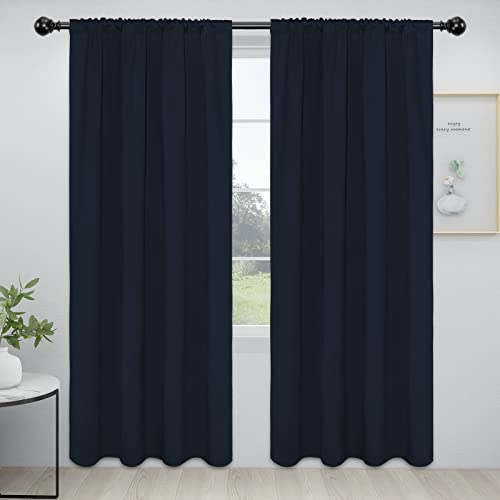 Easy-Going Rod Pocket Blackout Curtains for Bedroom, Room Darkening Window Curtains for Living Room, Thermal Insulated Noise Reduction Solid Window Drapes, 2 Panels(52x84 in, Navy)