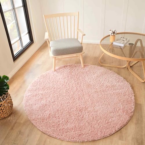 Livabliss Soso Shaggy Berber Round Carpet 160 cm, Living Room & Bedroom, Soft Plush Thick Pile, Neutral Boho Fluffy Style, Easy Care, Light Pink