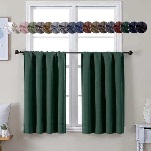 Simplebrand Ava Ever Green Short Blackout Curtains, Rod Pocket Kitchen Curtains, Bathroom Curtains, 101.6 x 91.4 cm (W x L), Green, Set of 2
