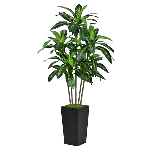 ASTIDY Artificial Dracaena Tree 5FT - Faux Tree with Black Tall Planter - Fake Tropical Yucca Floor Plant Potted - Artificial Silk Tree for Home Office Living Room Decor Indoor