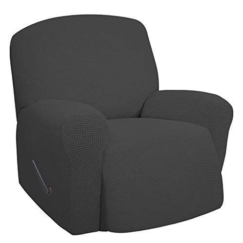 Easy-Going Recliner Stretch Sofa Slipcover Sofa Cover 1 Piece Furniture Protector Couch Soft with Elastic Bottom Kids,Polyester Spandex Jacquard Fabric Small Checks(Oversize Recliner,Dark Gray)