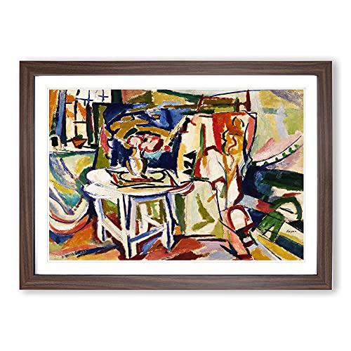 Flowers On A Table Vol.2 by Henry Lyman Sayen Framed Print - A2 Walnut Framed Wall Art - Ready to Hang - Modern Floral Picture - Living Room Bedroom Lounge Office