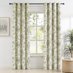 Melodieux Vintage Floral Cotton Blackout Curtains for Living Room, Bedroom French Farmhouse Country Drapes Thermal Insulated Toile de Jouy Grommet Curtains, 52 by 96 in, Tan Beige, 2 Panels