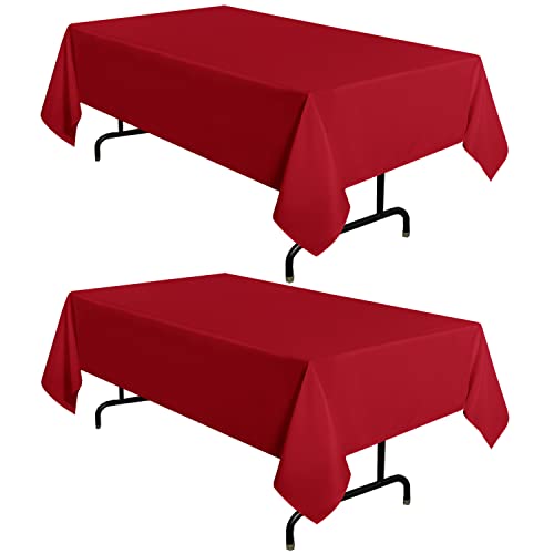 sancua 2 Pack Red Tablecloth 60 x 120 Inch, Rectangle 8 Feet Table Cloth - Stain and Wrinkle Resistant Washable Polyester Table Cover for Dining Tables, Buffet Parties and Camping