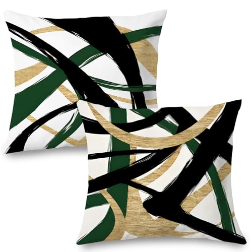 Supwhd Black Gold and Green Pillow Covers, Abstract Black and Gold Pillow Covers 24x24 Set of 2, Modern Boho Decorative Throw Pillows for Couch Bed Living Room