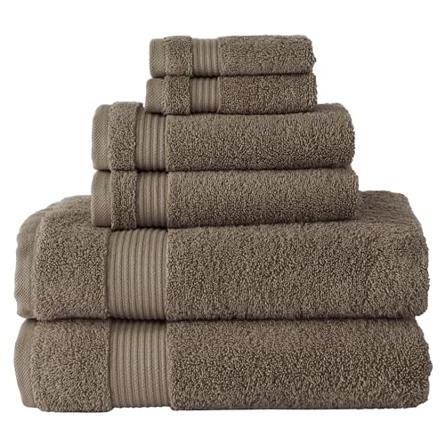 BERIBO Turkish Towel Set 100% Cotton (Serenity) 6 Pieces, 620gsm (Coffee)