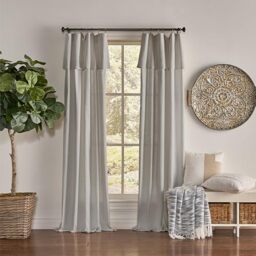 Mercantile Drop Cloth Curtain Panel, Light Filtering Ring & Tab Top with Attached Valance, 95 in Long x 50 in Wide, Farmhouse Single Window Panel, Bedroom, Living Room & Dining Room, Grey