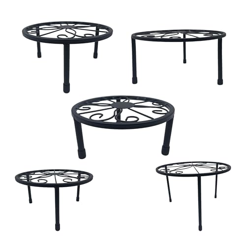 Relaxdays plant stand, 5-piece set, round, durable, H: 8???20, D: 17???30 cm, decorative pot holder, steel, black