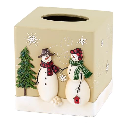 Avanti Linens Snowmen Gathering Collection, Resin, Natural, Tissue Cover - Christmas Design, Standard Size Tissue Box Cover, Decorative Tissue Holder, Vanity & Countertop, Easy To Clean