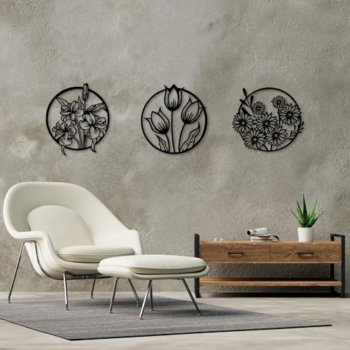 Stylish Black Decorative Metal Wall Accessory (3 Pieces), 72 x 79 cm - 100% Metal, 1.5 mm Thickness - Perfect for Modern Home Decor & Art Display