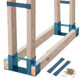 Mofeez Outdoor Firewood Log Storage Rack 2x4 Bracket Kit, Fireplace Wood Storage Holder, Adjustable to Any Length - Dark Blue, Two Bases
